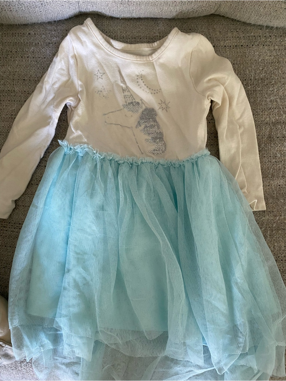 2T sequin unicorn Light Blue Tulle One-Piece Dress with Long Sleeve Bodice